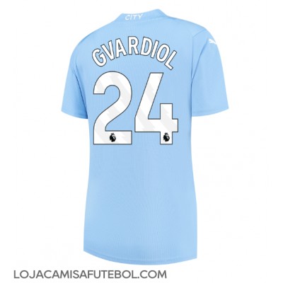 Camisa de Futebol Manchester City Josko Gvardiol #24 Equipamento Principal Mulheres 2023-24 Manga Curta